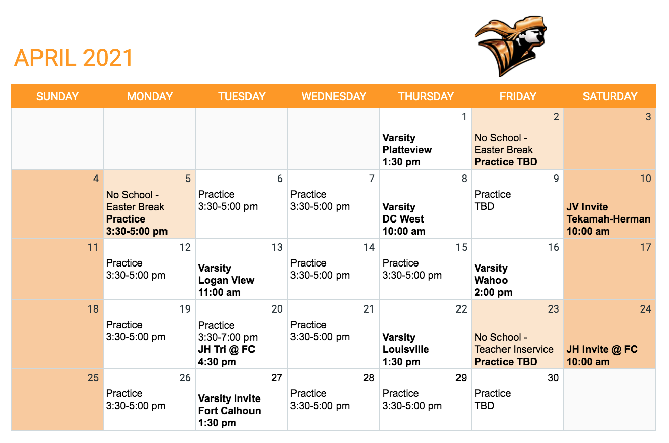 Practice Schedule Fort Calhoun Community Schools